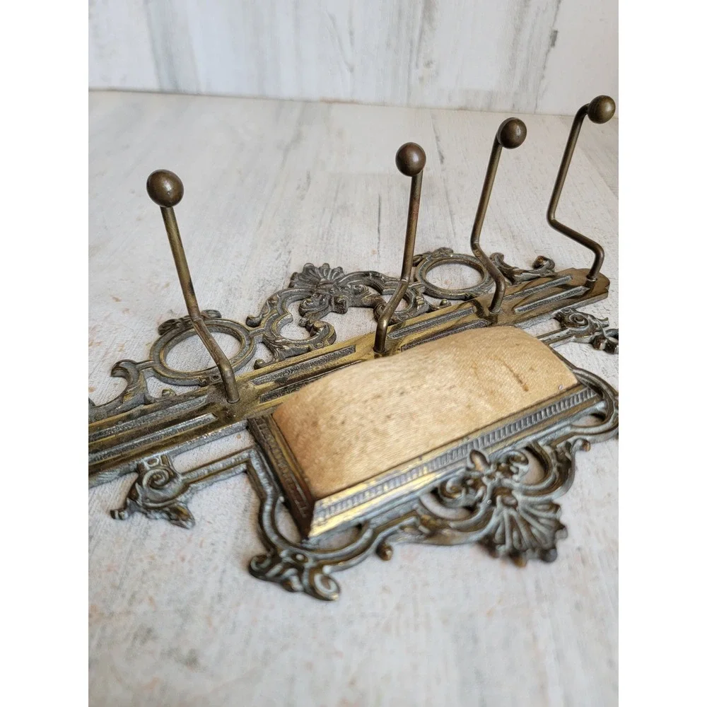 Vintage antique brass? wall hanging hook coat tie gilded rack metal wall